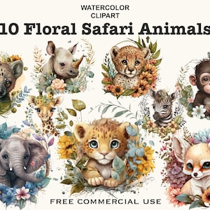 Safari floral png, Safari baby animals png, Cute animal clipart, Safari animals png, African baby animals, Cute clipart, Safari animal png