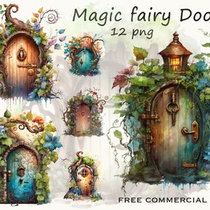Clipart de porte de fée, porte miniature png, clipart Cottagecore, clipart jardin féerique, png de porte elfe, clipart maison de fée, clipart fantastique