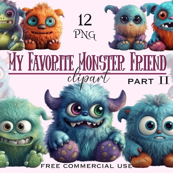 Plush monster toy clipart, Funny cute little monsters images, Fantasy Halloween creepy horror png for scrapbook etc., Free commercial use