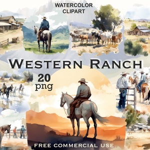 Western ranch png, Western graphics, Horse painting png, Country clipart, Watercolor clipart, Cowboy clipart, Farm png, Summer clipart