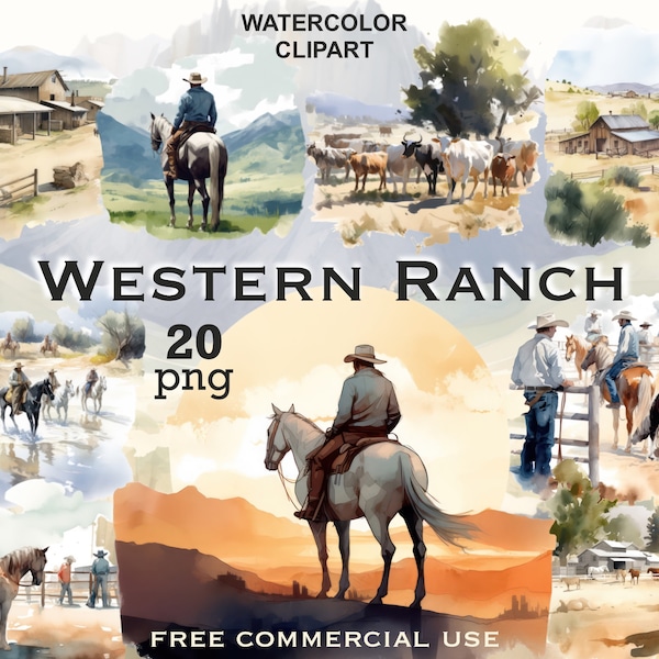 Western ranch png, Western graphics, Horse painting png, Country clipart, Watercolor clipart, Cowboy clipart, Farm png, Summer clipart