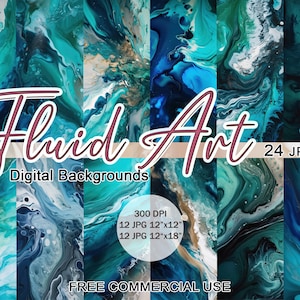 Budle d'art à l'encre d'alcool, art abstrait bleu, art numérique fluide, paquet de papier numérique océan, clipart thème océan, acrylique contemporain pour art