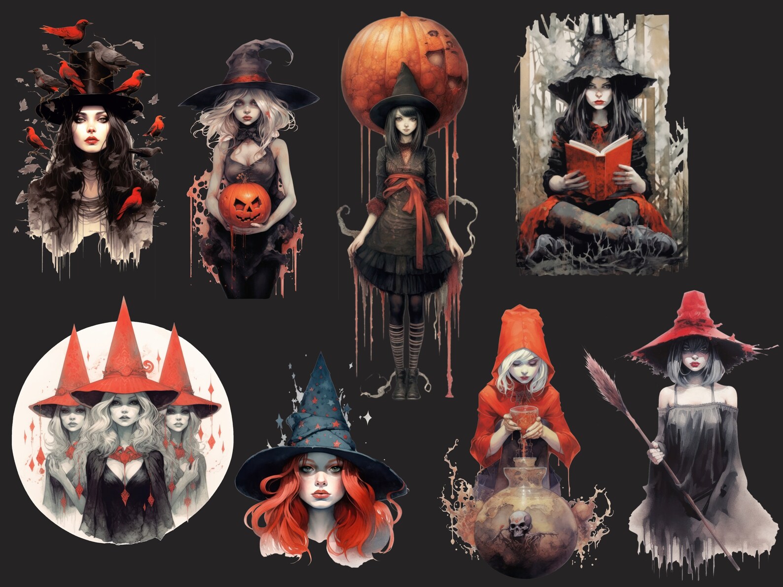 Red Witch Clipart, Practical Magic Png Bundle, Red & Black Witchcraft ...