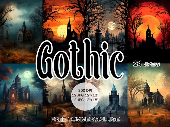 Gothic clipart, Dark aesthetic forest church, cemetery, tombs & crypts horror landscape images, Halloween clipart, Free commercial use