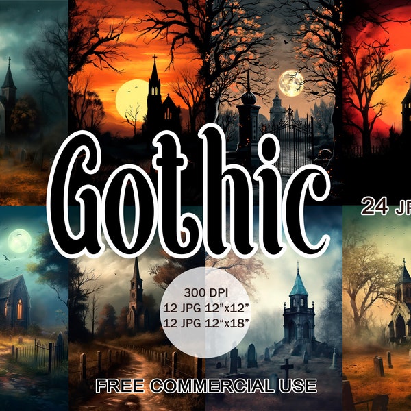 Gothic clipart, Dark aesthetic forest church, cemetery, tombs & crypts horror landscape images, Halloween clipart, Free commercial use