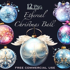 Lot de boules de Noël éthérées PNG pour la conception de cartes de voeux, d'invitations, de scrapbooking et de travaux manuels pour les fêtes