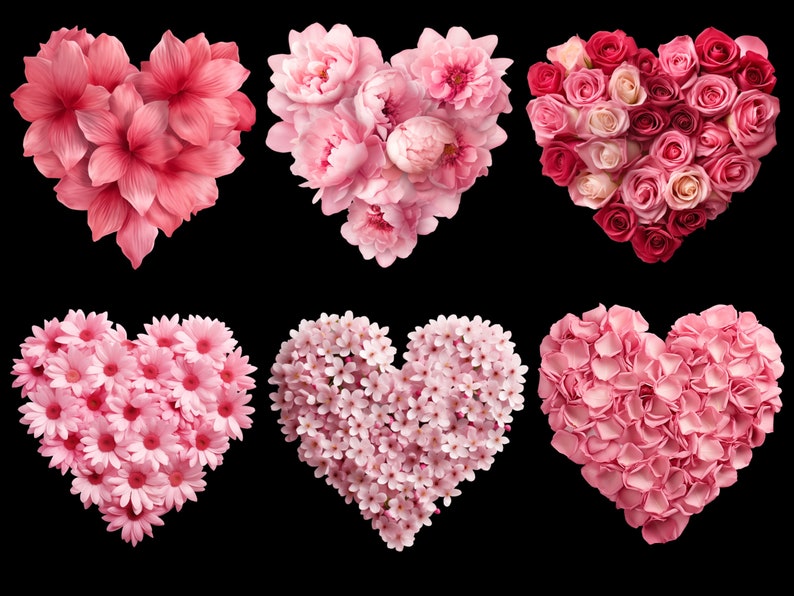 Pink Flower Hearts Clipart, Valentine Heart Png, Valentines Day Png ...