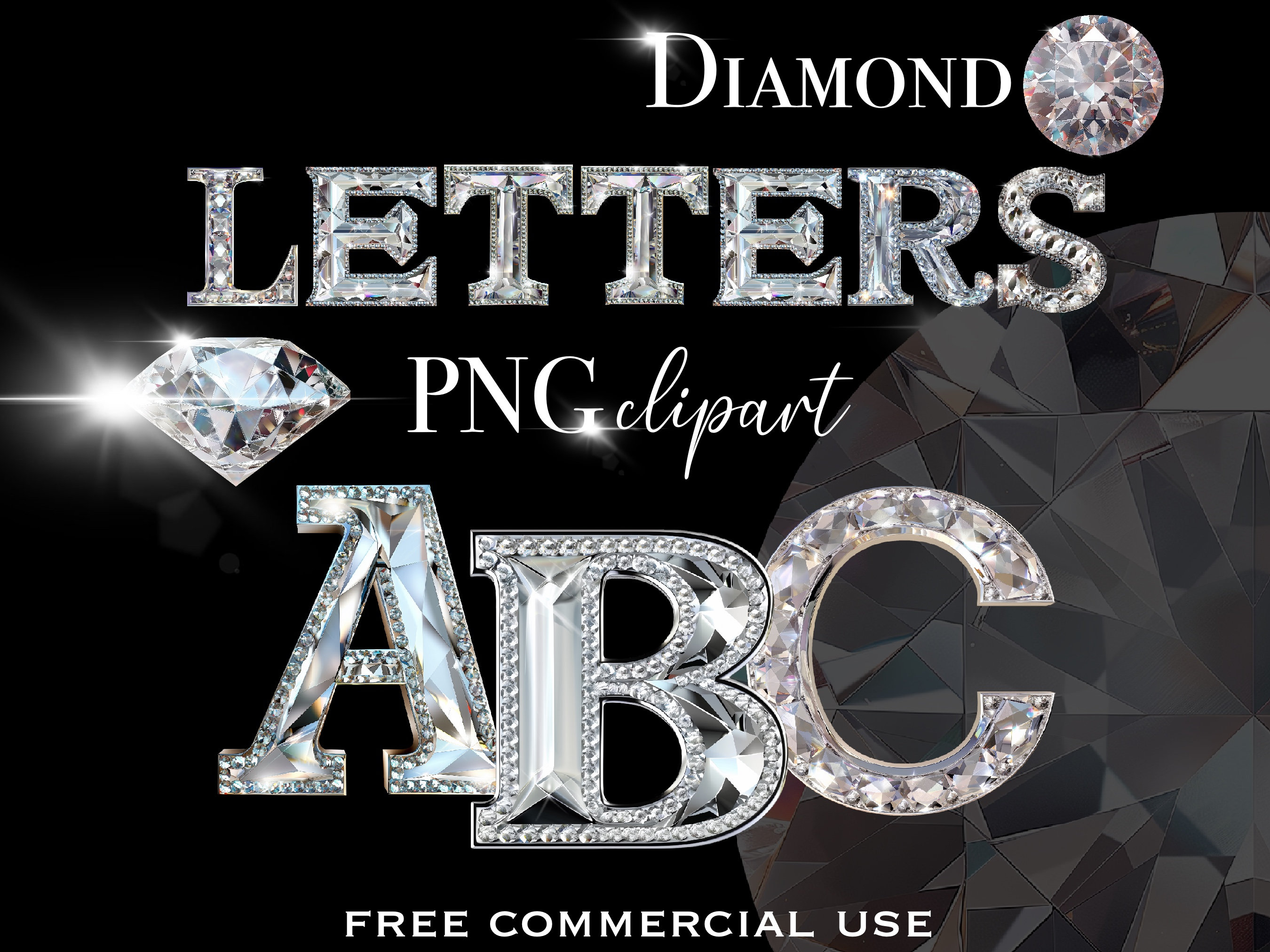 Diamond Alphabet PNG Bundle, Diamond letters png, Digital alphabet clipart, Alphabet letters png, Crystal font clipart, Crystal alphabet png