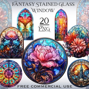 Stained glass window clipart, Floral gothic window png bundle, Art nouveau & Neo gothic windows artwork, Free commercial use png