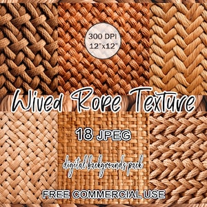 May include: A digital download of 18 high-resolution images featuring woven rope textures. The images are 300 DPI and 12 inches by 12 inches. The images are free for commercial use.