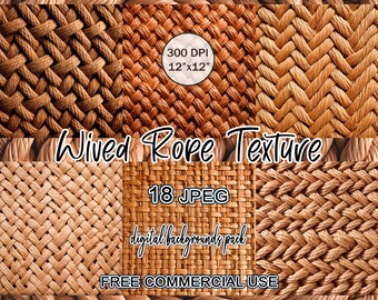 Woven Rope Texture Digital Background Clipart Bundle, Twine fabric backdrop digital download, Wicker digital paper pack, Burlap jute mat