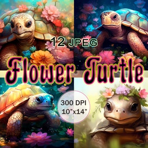 Blumen Schildkröte Clipart, Schildkröten Bilder bündeln, niedliche Tiere Clipart, druckbare Karten, Baby Schildkröten Clipart, kostenlose kommerzielle Nutzung