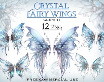 Crystal fairy wings PNG bundle, Blue butterfly wings png, Fairy png overlays, Fantasy magical clipart, Magic crystal png, Butterfly clipart