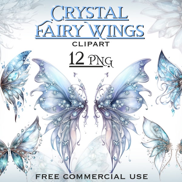 Crystal fairy wings PNG bundle, Blue butterfly wings png, Fairy png overlays, Fantasy magical clipart, Magic crystal png, Butterfly clipart