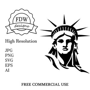Estátua da Liberdade SVG, arquivo svg de design vetorial de silhueta preta, downloads digitais PNG, svg patriótico americano de 4 de julho, arte de linha dos EUA