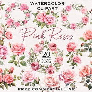 Rosa Rosen PNG bündel, Aquarell Blumen Clipart, Blumenkranz PNG, Rosa Rose Clipart, Rosa Blume Clipart, Pose Zweig PNG Blumen Clipart