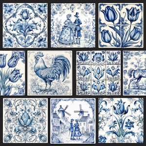 Delft Ceramic Tile Clipart, Home Decor White & Blue Ornament Tiles Png ...