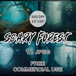 Scary forest clipart, Dark magic creatures images, Night in the woods landscape, Aesthetic horror fantasy art bundle, Free commercial use