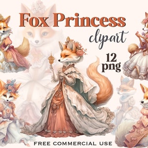 Fox prinses png, Fox fantasy clipart, schattige vos png, Fox grafische clipart, Victoriaanse clipart, karakter clipart, Red fox clipart