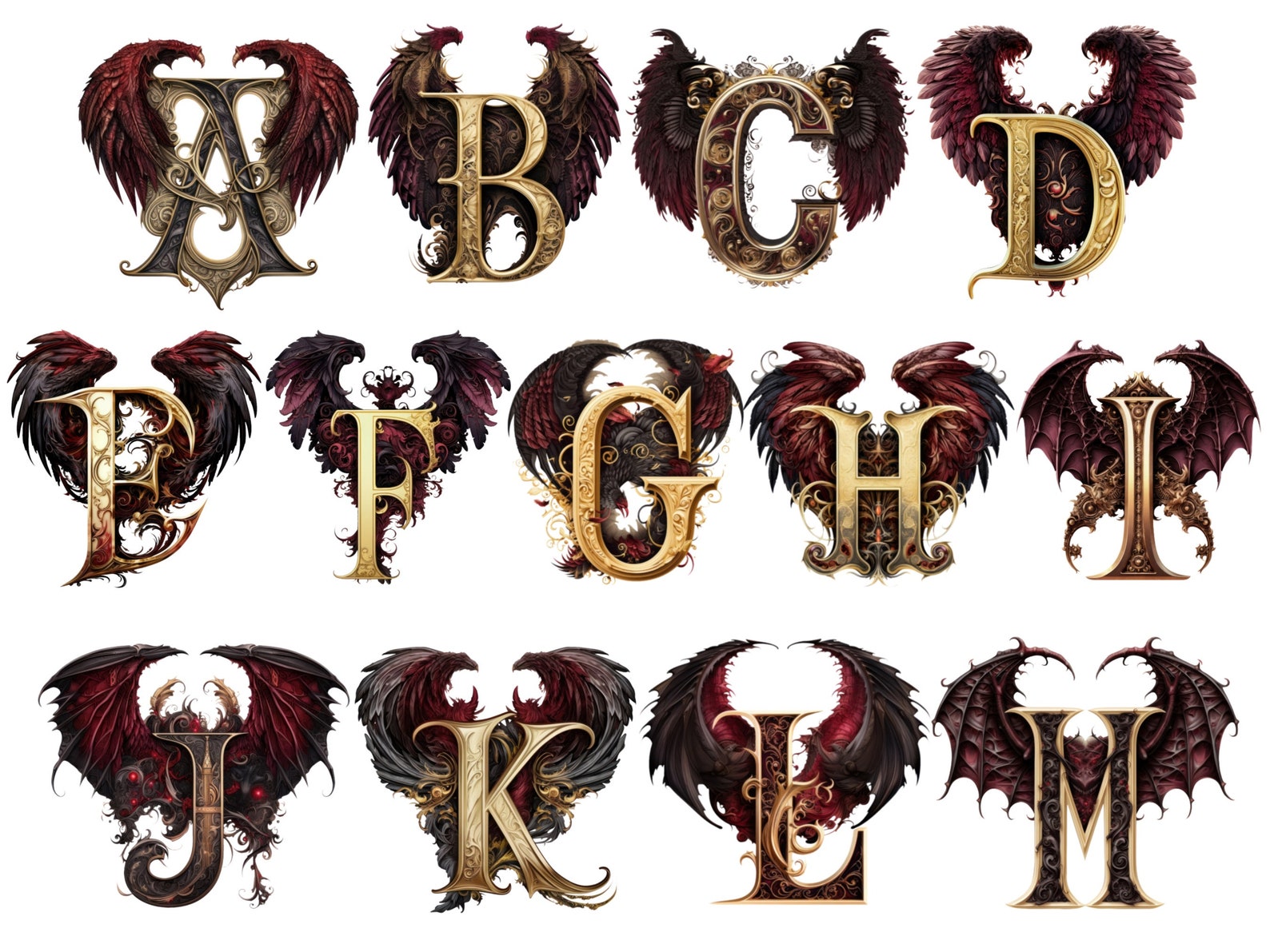 Demonic Gothic Alphabet Clipart, Dark Aesthetic Letters Png Bundlle ...