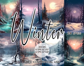 Imágenes prediseñadas de invierno, paquete de imágenes en formato jpeg de paisajes de bosques nevados, para diseño, impresión, collage, álbumes de recortes, diarios basura, etc. Uso comercial gratuito