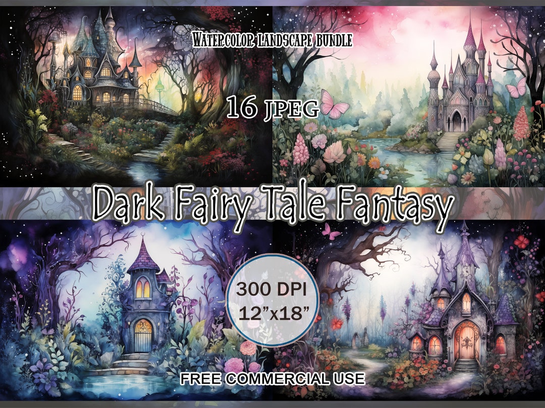 Dark Fairy Tale Fantasy Art Bundle, Watercolor Enchanted Forest Clipart ...