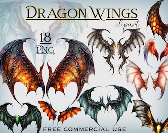 Dragon wings PNG bundle, Dragon wings clipart, Dragon clipart, Magic dragon png, Fantasy magical clipart, Digital dragon fairy tale clipart
