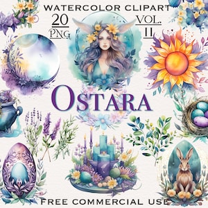 Watercolor Ostara Spring Equinox PNG bundle, Magic easter clipart, Eostre spiritual clipart, Floral mystical clipart, Pagan magical clipart