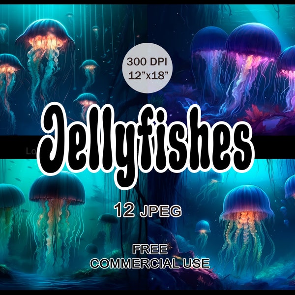 Jellyfish clipart, Nautical underwater images bundle for design, collage, prints, scrapbooking, junk journal etc., Free commercial use