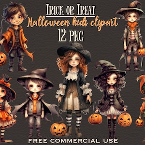 Halloween kids png bundle, Kids halloween png, Trick or treat png, Watercolor Halloween costume clipart, Funny halloween png, Halloween png