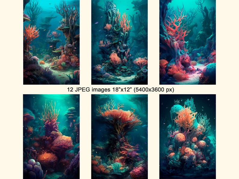 Puede incluir: Una escena submarina vibrante con arrecifes de coral en tonos naranja, rosa y morado. Las formaciones de coral est&aacute;n rodeadas de agua azul y peces peque&ntilde;os.