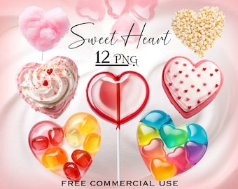 Sweet Hearts PNG Bundle, Candy heart png Valentine lollipop png, Valentine heart png, Valentines day png, Love sweets png Valentine download