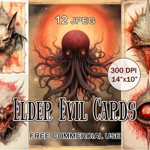 Elder Evil Crads, Vintage paper horror ephemera, Yog sothoth & antique behemoth artwork, Fantasy dark occult art, Free commercial use
