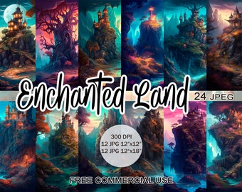 Enchanted land clipart, Dark fantasy landscape jpeg images with free commercial use, for design, print, collage, scrapbook, junk journal etc