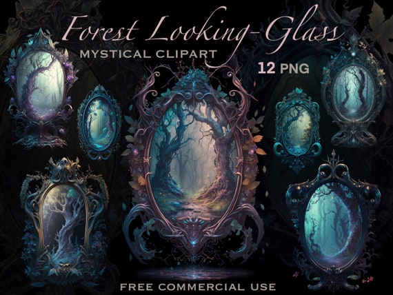 Through the looking glass, Magic mirror png, Misty forest clipart, Cottagecore mirror, Enchanted forest clipart, Magical forest png