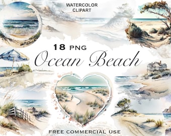 Ocean beach clipart, Sand beach clipart, Watercolor beach png, Sea beach png, Travel clipart, Ocean clipart, Digital beach art