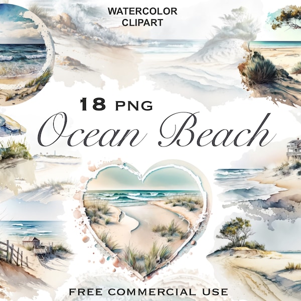 Ocean beach clipart, Sand beach clipart, Watercolor beach png, Sea beach png, Travel clipart, Ocean clipart, Digital beach art