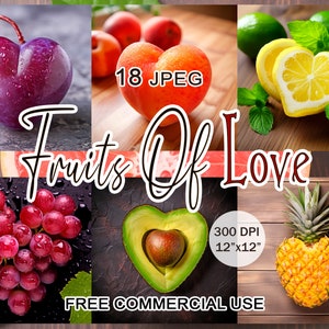Fruits Of LOVE Art Bundle, clipart de frutas em formato de coração, clipart de dia dos namorados, clipart de corações de dia dos namorados, arte digital de amor, clipart romântico