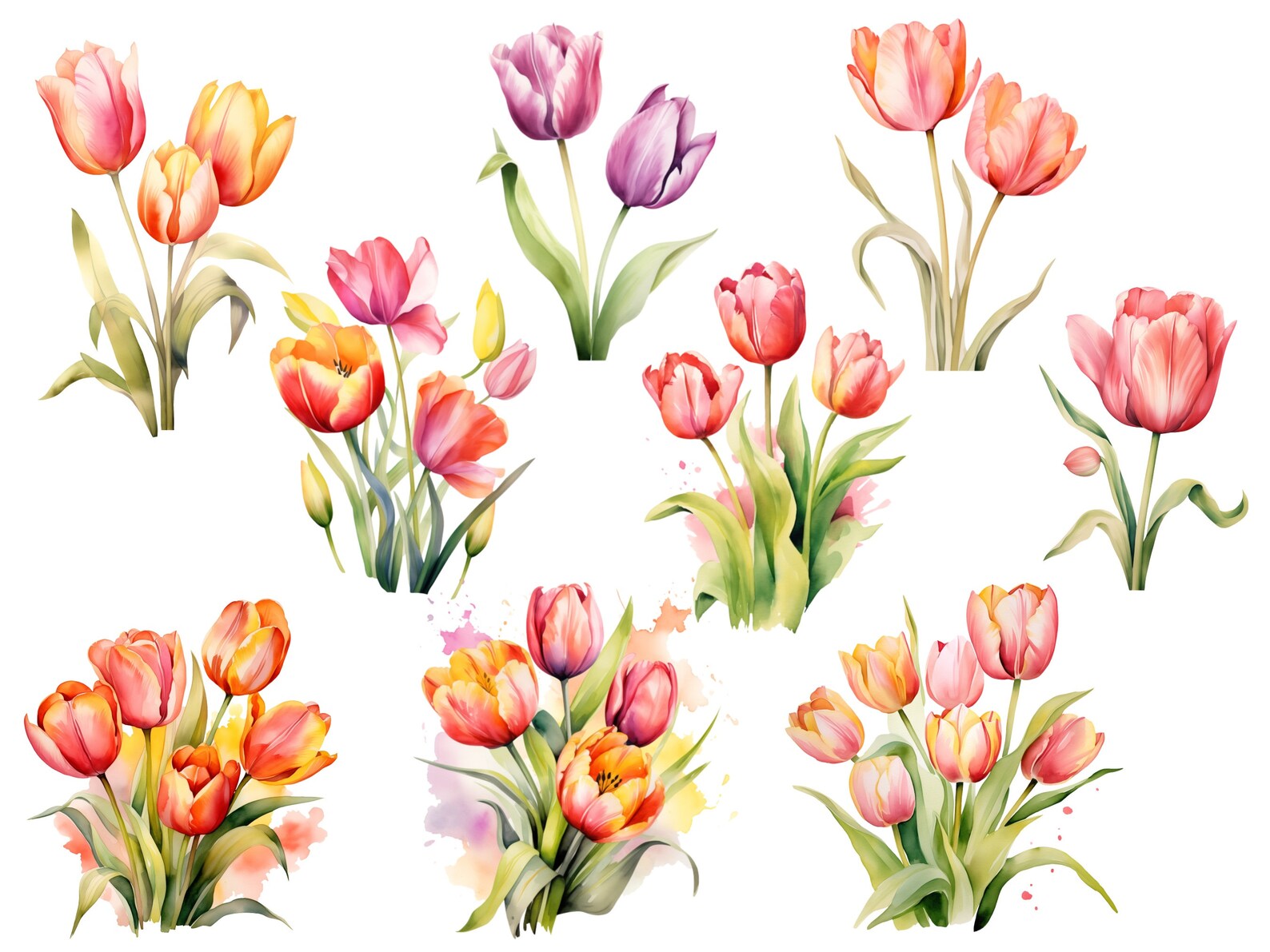 Watercolor Tulip PNG Bundle, Watercolor Flowers Clipart, Digital Floral ...
