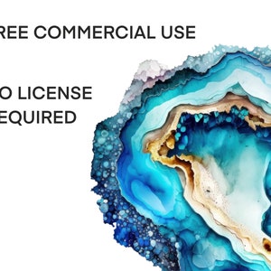May include: Abstract painting of a blue and gold agate with a white background. The text "FREE COMMERCIAL USE NO LICENSE REQUIRED" is visible in the top left corner of the image.