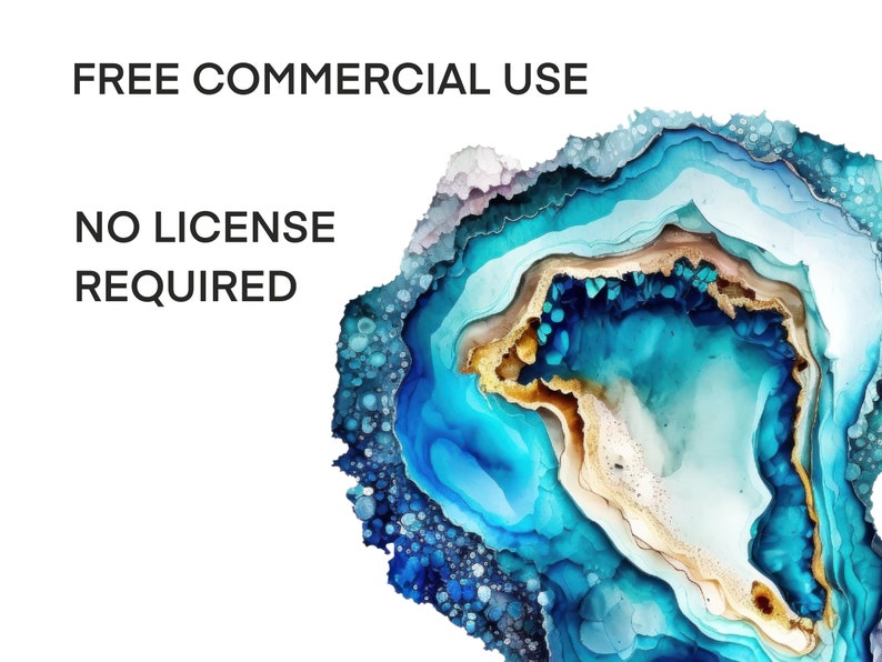 May include: Abstract painting of a blue and gold agate with a white background. The text "FREE COMMERCIAL USE NO LICENSE REQUIRED" is visible in the top left corner of the image.
