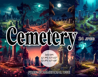 Cemetery clipart, Dark aesthetic tombs & crypts horror images bundle with free commercial use, for design, scrapbook, junk journal etc.