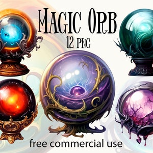 Paquete de imágenes PNG de orbe mágico, orbe de cristal espiritual de brujas y magos para diseño, collage, álbumes de recortes, etc., uso comercial gratuito