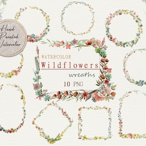 Couronne de fleurs sauvages, clipart aquarelle, fleurs pressées png, fleur délicate, couronnes de fleurs séchées png, clipart été