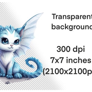 Cute Dragon Cat PNG Bundle, Baby dragon clipart, Cute kitten clipart, Fantasy baby animals png, Fairy cat art, Cute little dragon images image 6