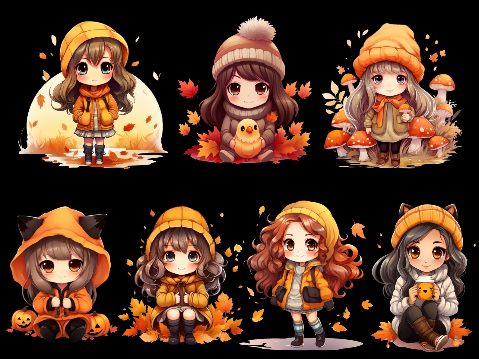 Fall Girl Chibi Clipart, Autumn Kawaii Clipart, Fall Kawaii Anime Png ...