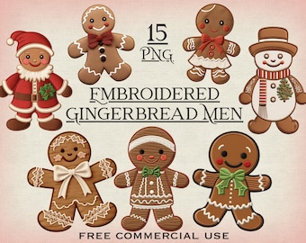 Embroidery gingerbread man PNG bundle, Embroidery Christmas clipart, Gingerbread man clipart, Funny gingerbread png, Faux embroidery png