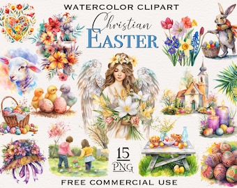 Paquete PNG de Pascua cristiana, clipart de Pascua en acuarela, clipart de primavera, png de Pascua, clipart cristiano, clipart religioso, clipart de acuarela