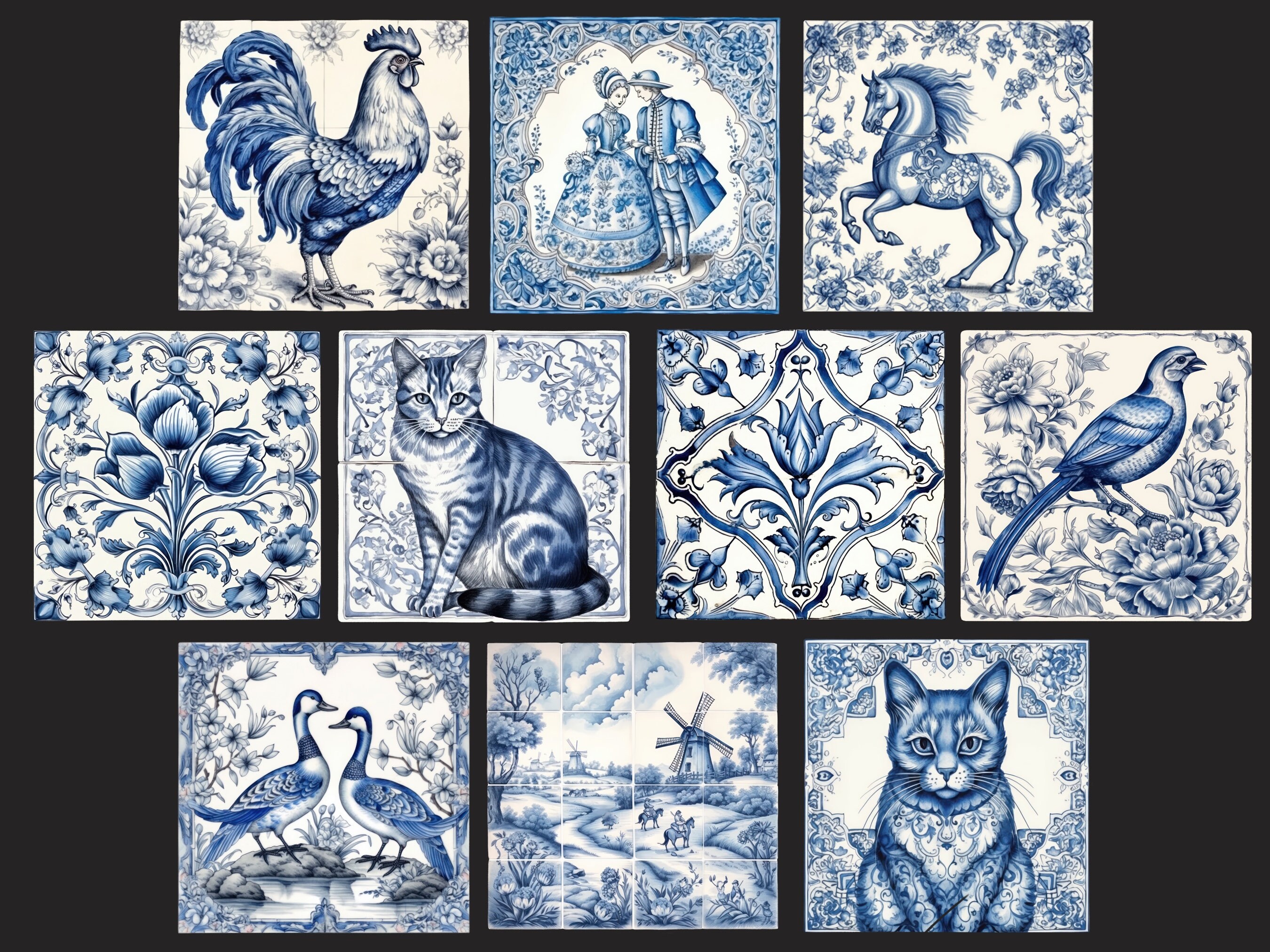 Delft Ceramic Tile Clipart, Home Decor White & Blue Ornament Tiles Png ...