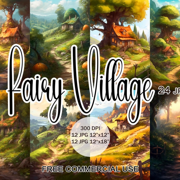 Fairy Village clipart, Fairytale landscape clipart, Fairy house clipart, Fantasy farmhouse clipart, Country clipart, Fairy forest clipart,